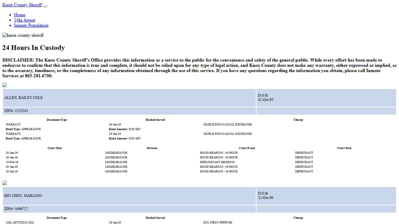Knox County Tennessee - Sheriff - 24 Hour Arrests
